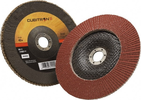 3M - 40 Grit, 7" Disc Diam, 7/8" Center Hole, Type 29 Ceramic Flap Disc - 8,500 Max RPM, Polyester Backing, Arbor Attaching System, Coated - Exact Tooling