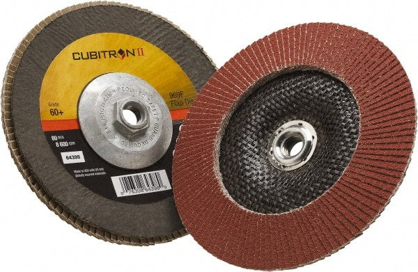 3M - 60 Grit, 7" Disc Diam, 5/8-11 Center Hole, Type 29 Ceramic Flap Disc - 8,500 Max RPM, Polyester Backing, Arbor Attaching System, Coated - Exact Tooling