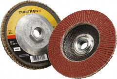 3M - 40 Grit, 4" Disc Diam, 5/8" Center Hole, Type 29 Ceramic Flap Disc - 15,000 Max RPM, Polyester Backing, Arbor Attaching System, Coated - Exact Tooling
