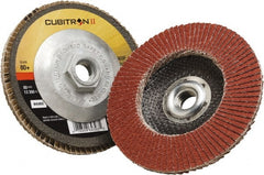 3M - 80 Grit, 4-1/2" Disc Diam, 5/8-11 Center Hole, Type 29 Ceramic Flap Disc - 13,300 Max RPM, Polyester Backing, Arbor Attaching System, Coated - Exact Tooling