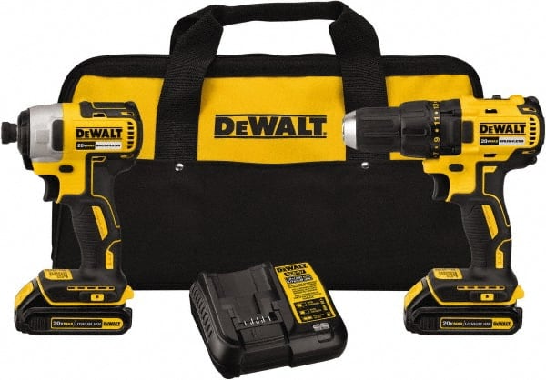 DeWALT - 20 Volt Cordless Tool Combination Kit - Includes 1/2" Brushless Compact Drill/Driver & 1/4" Brushless Impact Driver, Lithium-Ion Battery Included - Exact Tooling