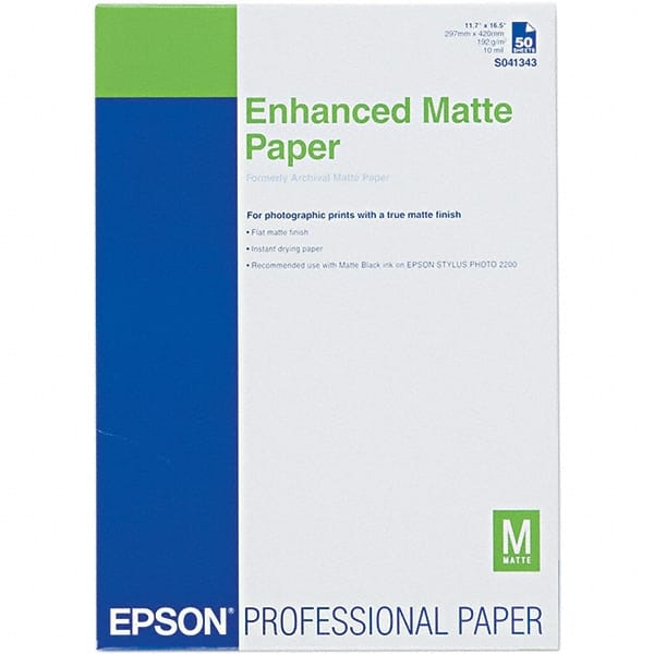 Epson - 11-3/4" x 16-1/2" White Photo Paper - Use with Inkjet Printers - Exact Tooling