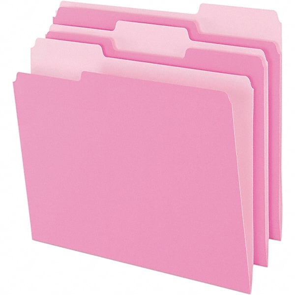 Pendaflex - 9-1/2 x 11-5/8", Letter Size, Pink, File Folders with Top Tab - 11 Point Stock, Assorted Tab Cut Location - Exact Tooling