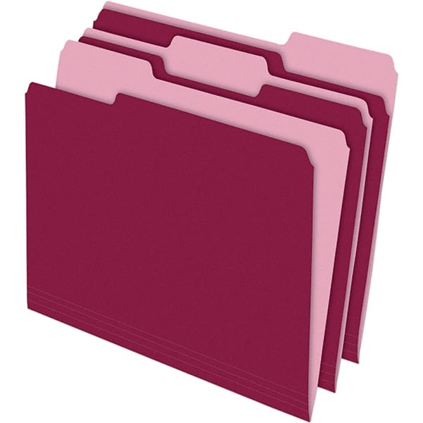 Pendaflex - 11-5/8 x 9-3/16", Letter Size, Burgundy, File Folders with Top Tab - 11 Point Stock, Assorted Tab Cut Location - Exact Tooling