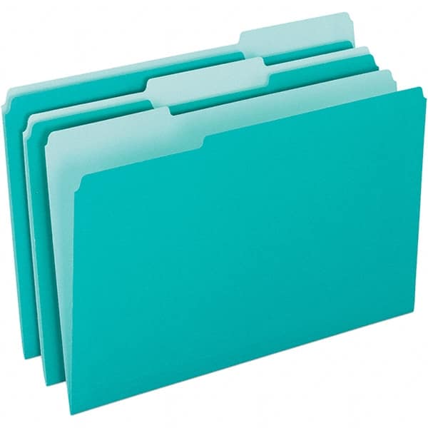 Pendaflex - 11-5/8 x 9-3/16", Letter Size, Aqua, File Folders with Top Tab - 11 Point Stock, Assorted Tab Cut Location - Exact Tooling