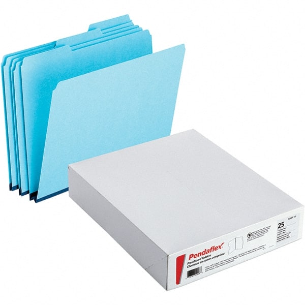 Pendaflex - 11-3/4 x 9-1/2", Letter Size, Blue, File Folders with Top Tab - Assorted Tab Cut Location - Exact Tooling