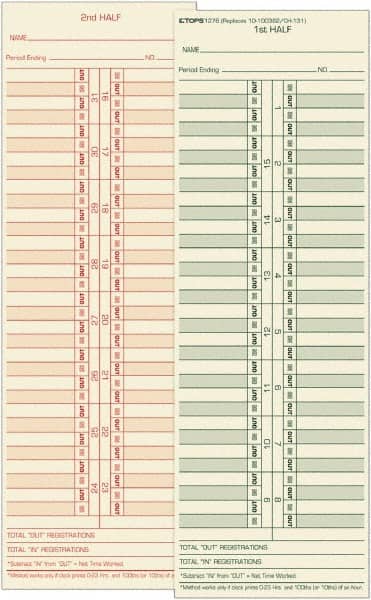 TOPS - 4-1/16" High x 11-1/8" Wide Bi-Weekly Time Cards - Use with Acroprint L34B, Cincinnati CH-131, Lathem CH-131, Simplex 10-100382, 1950-9631 - Exact Tooling