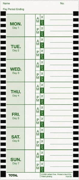 Lathem Time - 1" High x 3-3/4" Wide Weekly Time Cards - Use with Lathem Model 800P - Exact Tooling