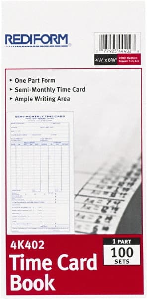 REDIFORM - 29/32" High x 4-13/64" Wide Bi-Weekly Time Cards - Use with Manual Time Record - Exact Tooling