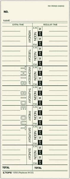 TOPS - 3-29/32" High x 9-39/64" Wide Weekly Time Cards - Use with Acroprint M33, IBM 10-800292, Lathem 33, Simplex 10-100382, 10-800292, 1950-9305, 1950-9361 - Exact Tooling