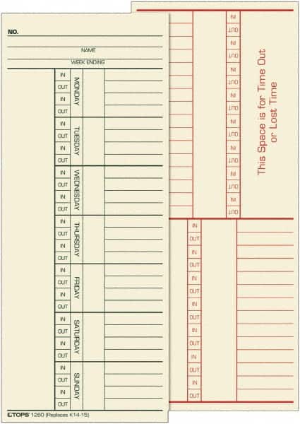 TOPS - 6-13/32" High x 9-1/2" Wide Weekly Time Cards - Use with Cincinnati K14-15 - Exact Tooling
