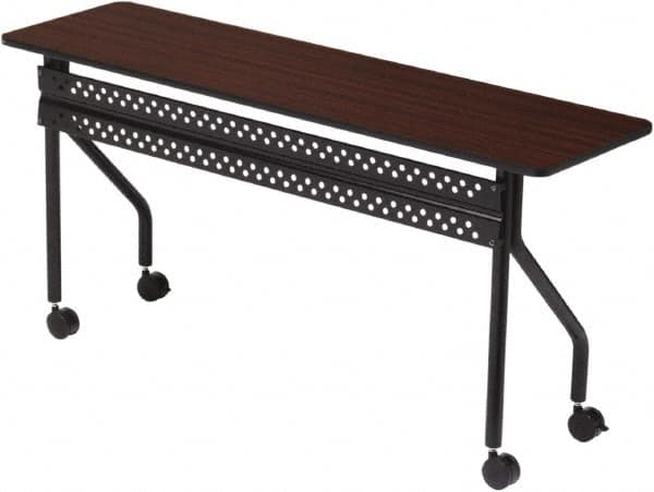ICEBERG - 18" Long x 72" Wide x 29" High Stationary Rectangular Training Table - 3/4" Thick, Mahogany & Black, Melamine/Laminate/Steel - Exact Tooling