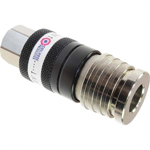Pneumatic Hose Coupling: 3/4″ Thread, 1/2″ Body Dia, Universal Interchange Aluminum & Steel