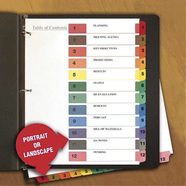Universal One - 11 x 8 1/2" 8 Tabs, 3-Hole Punched, Tab Divider - Multicolor Tabs, White Folder - Exact Tooling