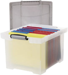 Storex - 1 Compartment, 18-1/2" Wide x 10-7/8" High x 14-1/4" Deep, Portable Storage Box - Plastic, Clear & Silver - Exact Tooling