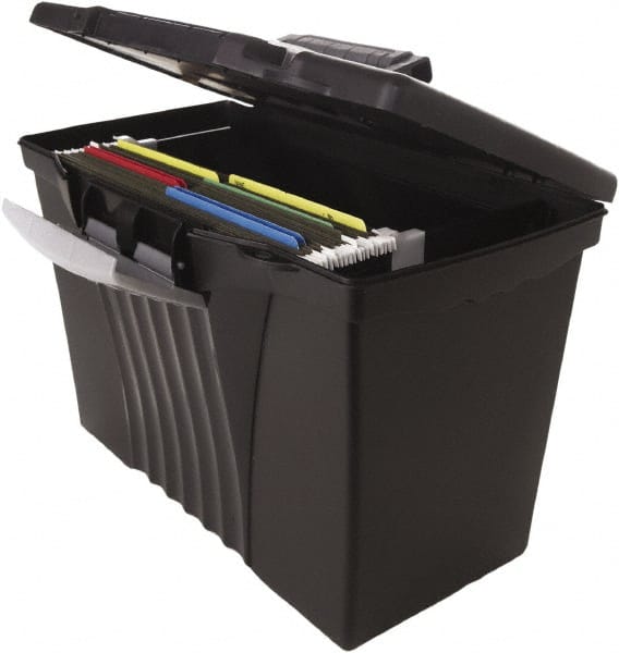 Storex - 1 Compartment, 14-1/2" Wide x 12" High x 10-1/2" Deep, File Storage Boxes - Plastic, Black - Exact Tooling
