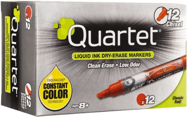 Quartet - Red, Chisel Tip, Dozen EnduraGlide Dry Erase Markers - For Use with Dry Erase Marker Boards - Exact Tooling