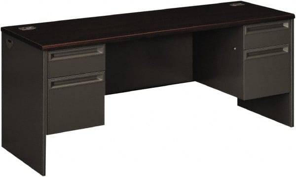 Hon - 72" Long x 29-1/2" High x 24" Deep, 4 Drawer Kneespace Credenza - Mahogany/Charcoal (Color), Metal - Exact Tooling