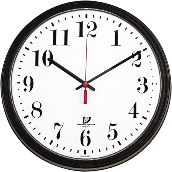 Chicago Lighthouse - White Face, Dial Wall Clock - Analog Display, Black Case, Runs on AA Battery - Exact Tooling