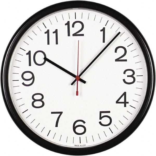 UNIVERSAL - White Face, Dial Wall Clock - Analog Display, Black Case, Runs on AA Battery - Exact Tooling