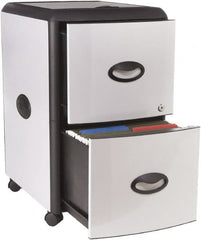 Storex - 19" Wide x 23" High x 15" Deep, 2 Drawer Mobile Pedestal - Plastic/Steel, Silver/Black - Exact Tooling