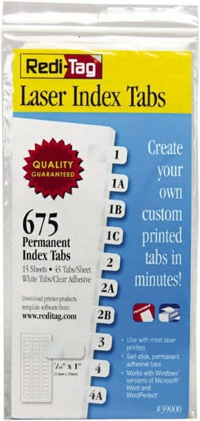 Redi-Tag - 7/16 x 1" 675 Tabs, Self-Adhesive, Self-Adhesive File Folder Tabs - White - Exact Tooling