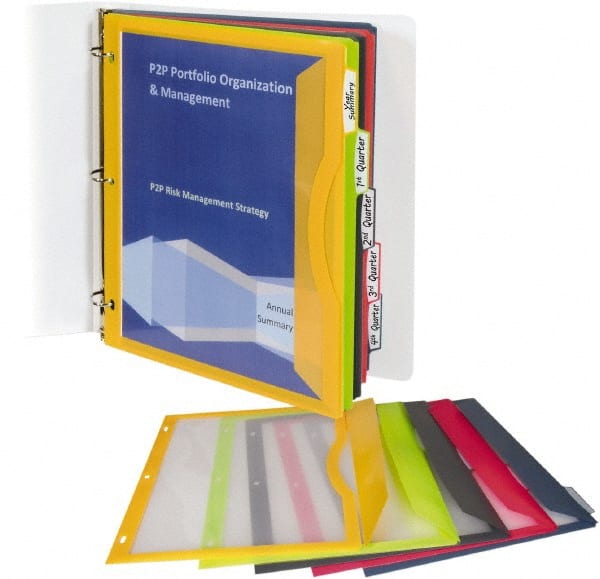 C-LINE - 9-11/16 x 11-3/16" 5 Tabs, 3-Hole Punched, Binder Pockets Divider - Multicolor Tabs, Amber/Orange, Charcoal Gray, Lime Green, Raspberry, Steel Blue Folder - Exact Tooling