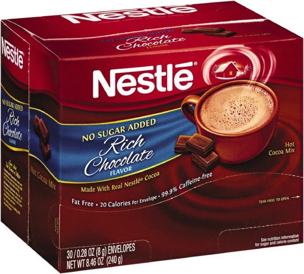 Nestle - No-Sugar-Added Hot Cocoa Mix Envelopes, Rich Chocolate, 0.28 oz Packet, 30/Box - Exact Tooling