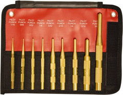 Mayhew - 9 Piece, 1/16 to 3/8", Brass Pilot Punch Kit - Round Shank, Brass, Comes in Pouch - Exact Tooling