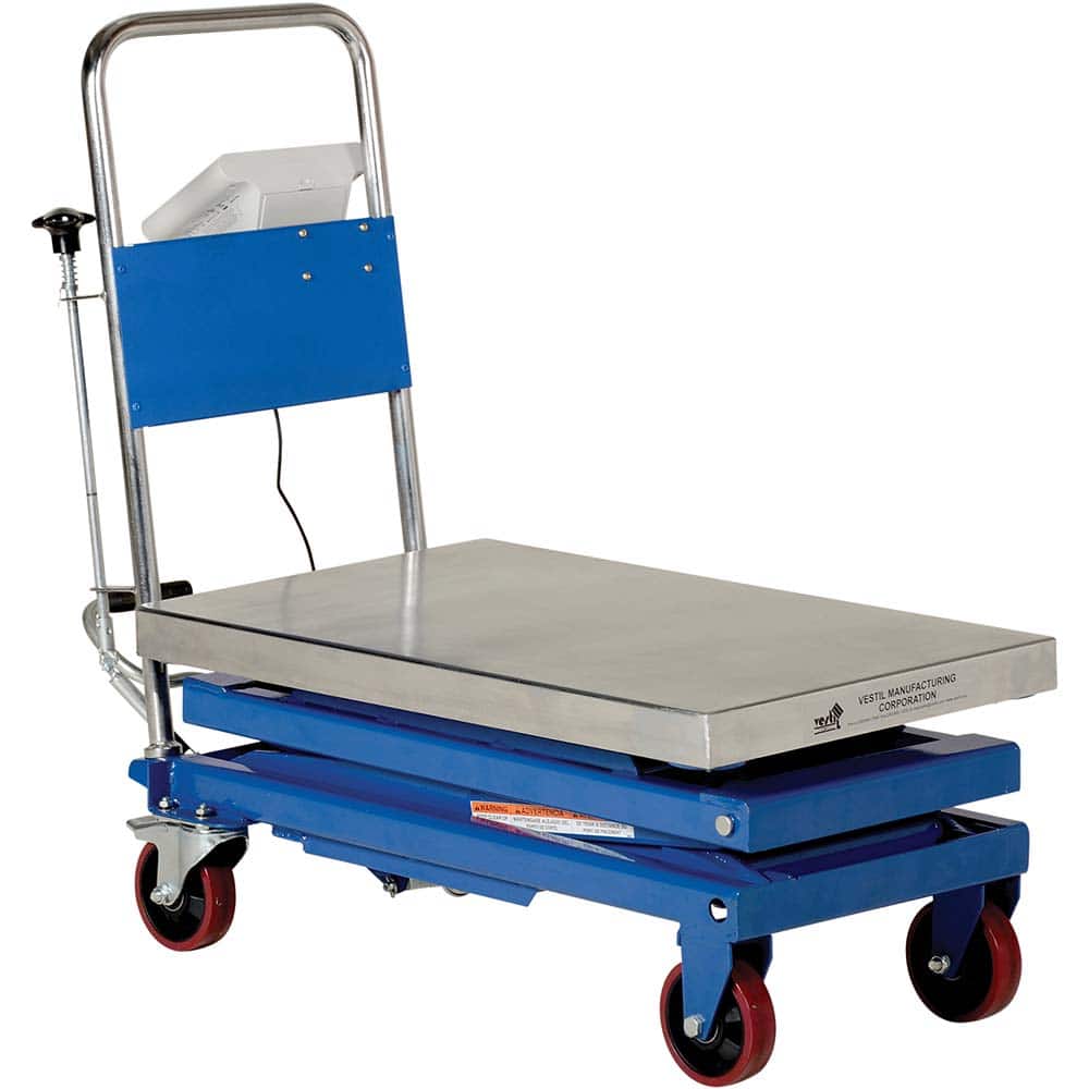 Vestil - Lifting Tables; Type: Scissor Cart ; Lift Style: Scissor ; Style: Foot Pump ; Load Capacity (Lb.): 1000.000 ; Minimum Height (Inch): 14 ; Lift Height (Inch): 38 - Exact Tooling