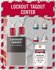 NMC - Equipped Acrylic Tag & Padlock/Hasp Station - 16" Wide x 20" High x 4" Deep, Red, White, Blue, Black - Exact Tooling