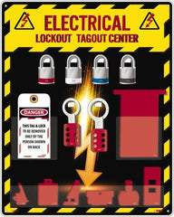 NMC - Equipped Acrylic Electrical Lockout Station - 16" Wide x 20" High x 4" Deep, Red, White, Blue, Black - Exact Tooling