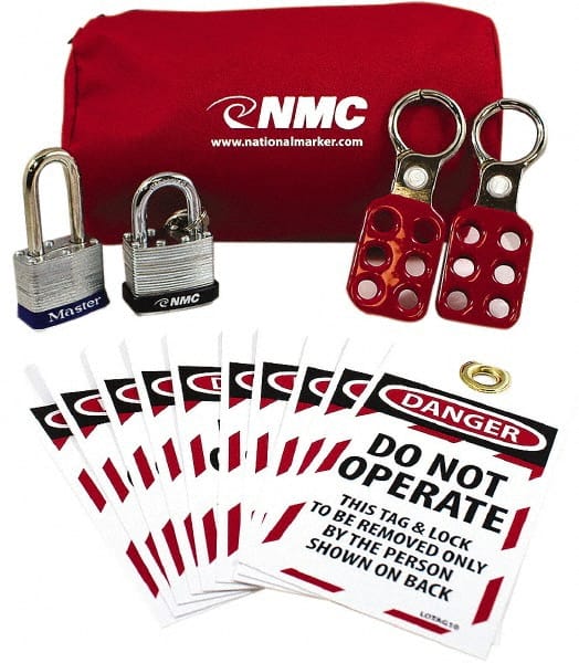 NMC - 5 Piece Lockout Tagout Kit - Keyed Differently, Comes in Pouch - Exact Tooling
