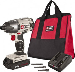 Porter-Cable - 20 Volt, 1/4" Drive, 1,450 In/Lb Torque, Cordless Impact Driver - Mid-Handle, 3000 RPM, 1 Battery Included - Exact Tooling