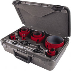M.K. MORSE - 13 Piece, 7/8" to 4-1/2" Saw Diam, Electrician's Hole Saw Kit - Bi-Metal, Toothed Edge, Pilot Drill Model No. MAPD301, Includes 5 Hole Saws - Exact Tooling