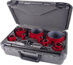 M.K. MORSE - 19 Piece, 3/4" to 4-1/2" Saw Diam, Industrial Hole Saw Kit - Bi-Metal, Toothed Edge, Pilot Drill Model No. MAPD301, Includes 5 Hole Saws - Exact Tooling