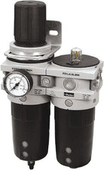Parker - 1" NPT Port Heavy-Duty 2 Piece Filter/Regulator-Lubricator FRL Unit - Polypropylene Bowl, 340 SCFM, 254 Max psi, 13-1/2" High, Automatic Drain - Exact Tooling