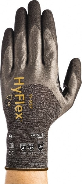 Ansell - Size XL (10), ANSI Cut Lvl A2, Abrasion Lvl 4, Nitrile/Polyurethane Coated HPPE Fiber Cut Resistant Gloves - 10.2362" Long, Palm, Fingers & Knuckles Coated, Spandex & Dyneema/Nylon Lining, Knit Wrist, Gray/Black, Paired - Exact Tooling