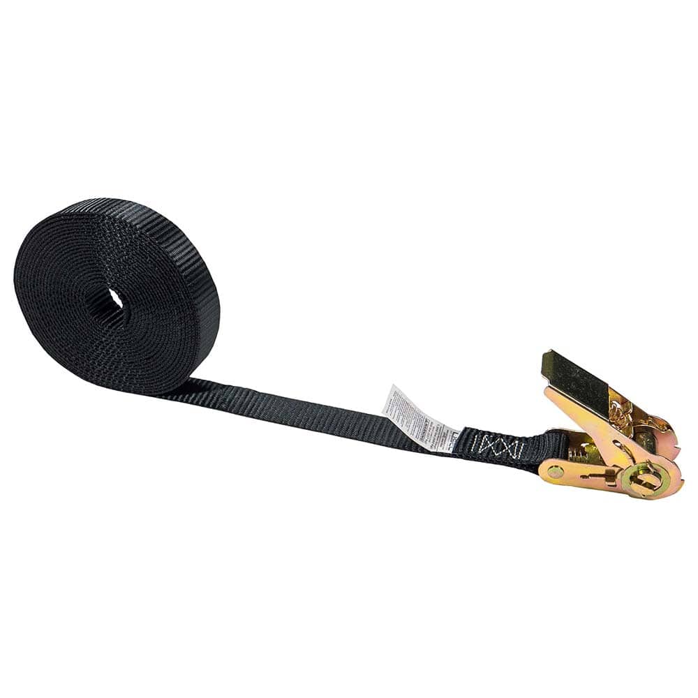 US Cargo Control - Slings & Tiedowns (Load-Rated); Type: Ratchet Tie Down ; Length (Feet): 20 ; Basket Capacity (Lb.): 500 ; Material: Polyester ; Color: Black - Exact Tooling