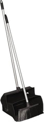 Remco - 14" Wide x 7-1/8" Deep x 47-1/2" High Upright Dustpan with Broom - Plastic Body, 37" Aluminum Handle, Black - Exact Tooling