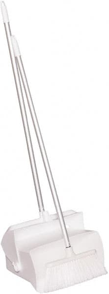 Remco - 14" Wide x 7-1/8" Deep x 47-1/2" High Upright Dustpan with Broom - Plastic Body, 37" Aluminum Handle, White - Exact Tooling