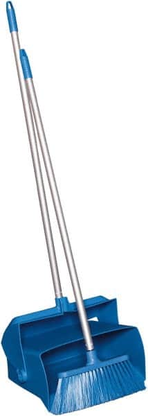 Remco - 14" Wide x 7-1/8" Deep x 47-1/2" High Upright Dustpan with Broom - Plastic Body, 37" Aluminum Handle, Blue - Exact Tooling