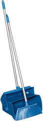 Remco - 14" Wide x 7-1/8" Deep x 47-1/2" High Upright Dustpan with Broom - Plastic Body, 37" Aluminum Handle, Blue - Exact Tooling