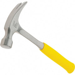 Stanley - 20 oz Head, Curved Claw Hammer - 12.91" OAL, Steel Head, 1.1" Face Diam, Smooth Face, Steel Handle with Grip - Exact Tooling