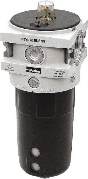 Parker - 3/4" NPT, 254 Max psi Hi-Flow Lubricator - Polypropylene Bowl, Aluminum Body, 315 CFM, 140°F Max Temp, 3-1/2" Wide x 9.7" High - Exact Tooling
