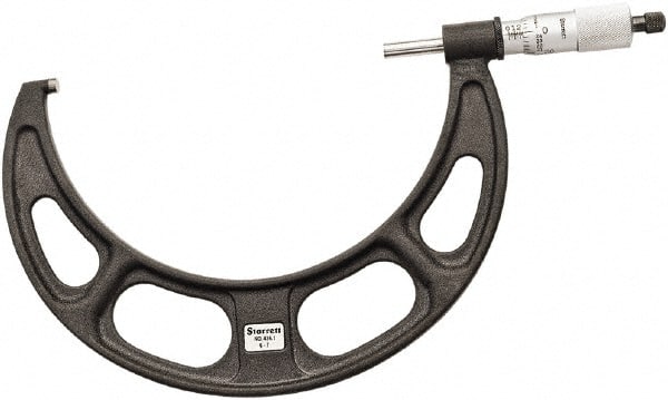 Starrett - 6 to 7" Range, 0.001" Graduation, Mechanical Outside Micrometer - Ratchet Thimble, 4" Throat Depth, Accurate to 0.0001" - Exact Tooling