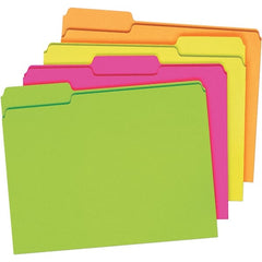 Pendaflex - 9-1/2 x 11-5/8", Letter Size, Assorted Glow, File Folders with Top Tab - 11 Point Stock, Assorted Tab Cut Location - Exact Tooling