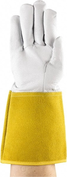 Ansell - Size L Unlined Goatskin/Cowhide Welding Glove - 13-3/4" OAL, Gauntlet Cuff, Straight Thumb, For TIG - Exact Tooling