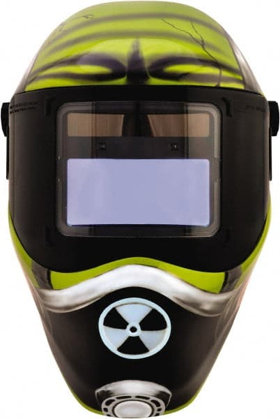 Save Phace - 4.33" Window Width x 3.54" Window Height, 4, 9 to 13 Shade Auto-Darkening Lens, Fixed Front Welding Helmet - Green/Black, Nylon Green Lens - Exact Tooling