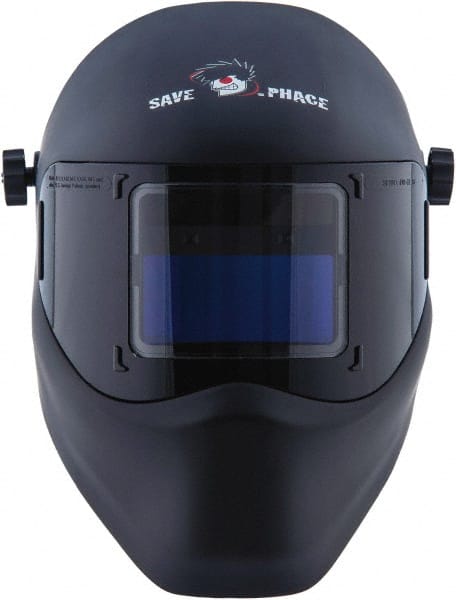 Save Phace - 3.82" Window Width x 1.85" Window Height, 4, 9 to 13 Shade Auto-Darkening Lens, Fixed Front Welding Helmet - Black, Nylon Green Lens - Exact Tooling